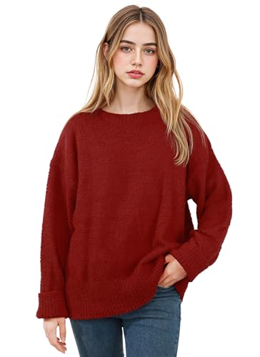 Image of Women's Oversized Crewneck Sweaters, Long Sleeve Fuzzy Knit Casual Chunky Warm Fall Pullover Sweaters Top Trendy Outfits