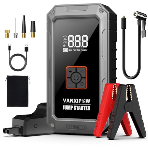 M1 Car Battery Jump Starter with Air Compressor 4500A 150PSI (9.0 L Gas/8.0L Diesel), Portable Car Jump Starter Power Pack, Battery Charger 12V Jump Box with LED Light, Large LED Display, Power Bank