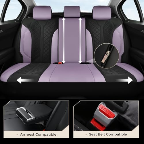 Image of Coverado Seat Covers for Car Fullset, Leather Car Seat Covers 5 Seats, Breathable Purple Driver Seat Protectors, Luxury Automotive Covers, Universal Fit for SUV, Truck, Sedan