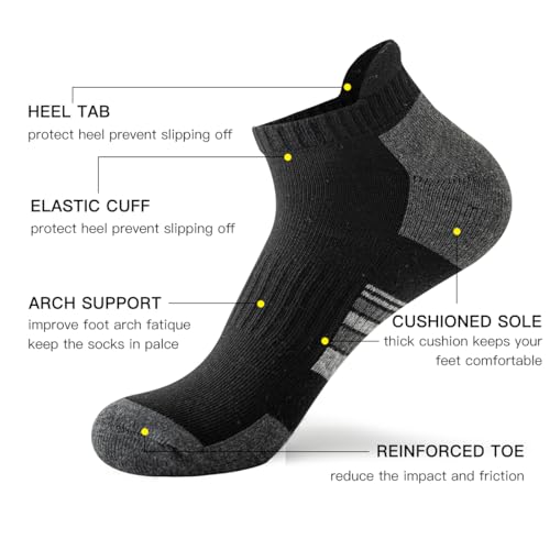 JOYNÉE 10 Pairs Mens Ankle Socks Athletic Running Socks with Tab Low Cut Socks for Men4
