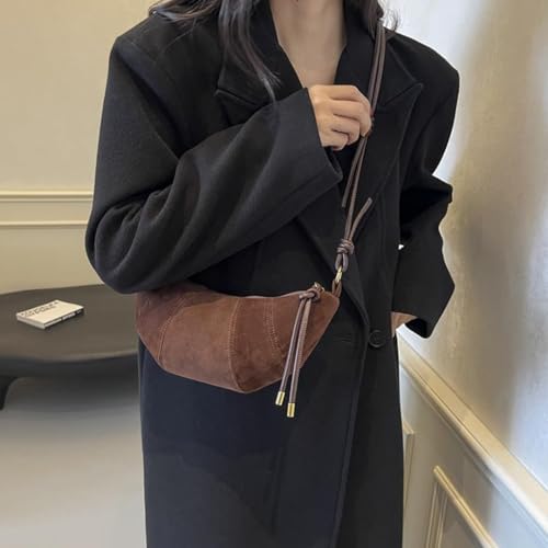 Burgundy Suede Bag for Women Crescent Bag Crossbody Leopard Print Purse Y2k Dumpling Bag Shoulder Purse2