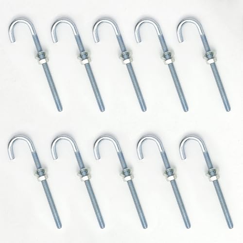 10 Pcs J Bolt in Zinc Plated 1/4