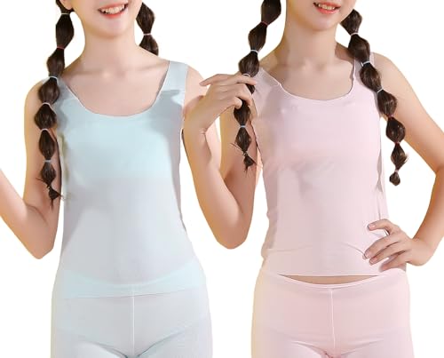 SEAUR Girls Stretch Crop Tank Top Seamless Breathable Sleeveless Cami Undershirts with Shelf Bras