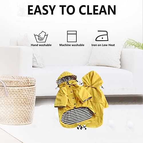 Pethiy Premium Hunde Regenmantel,Regenjacken für Hunde,wasserdicht Hundemantel mit Reißverschluss,Hund Regendicht Hoodies mit reflektierenden Knöpfen und Taschen,mit abnehmbare Kapuze-Gelb-XL