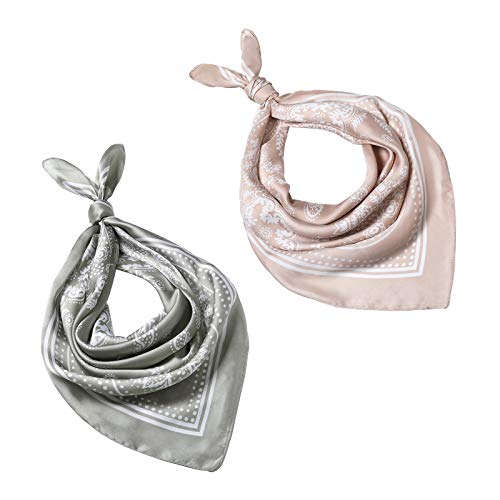 4 Pcs 26.5×26.5 inches Silk Feel Satin Square Head Scarves for Women Neck Hair Scarves Hair Bandanas4