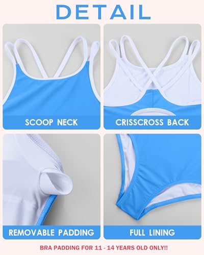 beautyin Girls One Piece Swimsuit with Skirt Bathing Suit Crisscross Back Swimwear Size 8-142