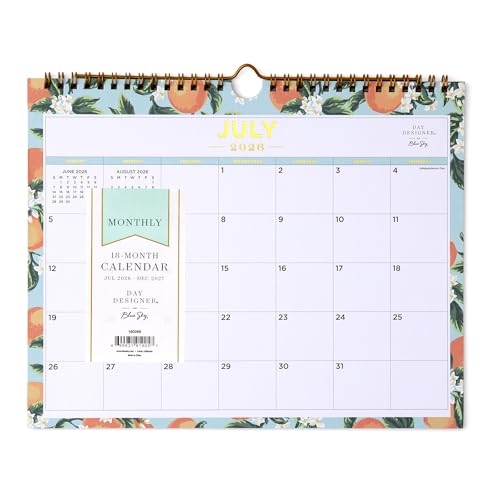Blue Sky Day Designer 2026-2027 18 Month Monthly Academic Year Wall Calendar July 2026 - December 2027 11 x 8.75 Durable Twin Wire Binding Colorful Interior Perfect For Home Office And Classroom Orange Blossom Mint