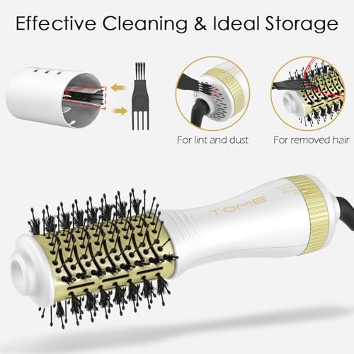 Image of Blow Dryer Brush, Hair Dryer Brush in One, 600W Oval Hot Air Volumizer & Straightener, Anti-Frizz Blowout Styling Brush, Dual Voltage 120-240V Travel (2 Inch) White
