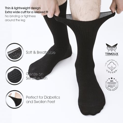 Dress Crew Socks Diabetic Socks for Men & Women Extra Wide Non-Binding Super Soft Modal Blend Thin Black Socks, 6-Pack2