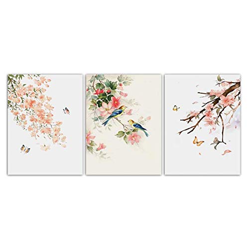 Toile oiseau et fleur rose pour une ambiance zen et poétique à la maison