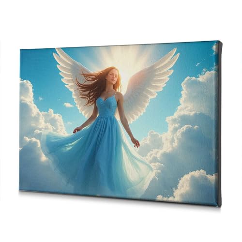 Toile murale ange bleu aux détails raffinés pour salon élégant