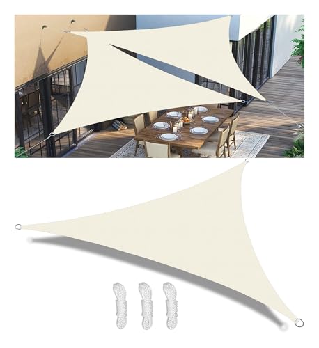 Sonnenschutz Terrasse Sonnensegel Dreieckig Segeltuch Meterware Viele Größe Farben Seitenschutz Balkon mit D-Ring inkl Befestigungsseile UV-Schutz Wetterfest für Garten Creme 1.7x1.7x2.4M