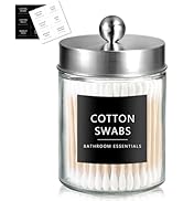 SheeChung Qtip Dispenser Holder 1pcs, Glass apothecary jars with Stainless Steel Lids &Stickers, ...