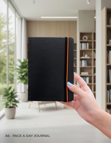 Image of NEORAH -A6 RULED | 368 Pages - 110 Gsm | PAGE A DAY JOURNAL (14.8 X 10.5 cm)-Hardcover RULED Notebook |Back Pocket |3 Silk Book Mark - Completely HANDMADE for Journaling,writing - BLACK