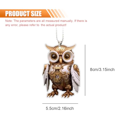 DUSCOKE Mechanical Owl Pendant Car Mirrors Hanging Decoration, 2D Flat Cool Owl Car Interior Rear View Mirror Charm, Acrylic Rearview Mirror Ornament Accessories for Cars Wall Window Garden (Style 1) - Thumbnail 2