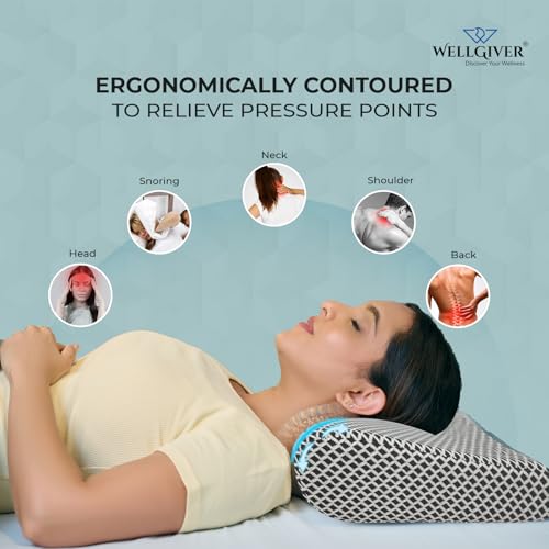 Image of Wellgiver Cervical Memory Foam Pillow for Neck Pain | 2 Year Warranty | 23 x 14.5 x 4.5 Inch King | Orthopedic Pillow Spondylitis Neck Shoulder Pain | Washable Jacquard Midnight Blue Cover | Pack of 1
