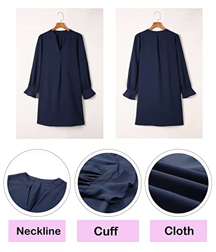 Image of Wkior Womens Fall Ruffle Long Sleeve V Neck Shift Dresses (S-XXL)