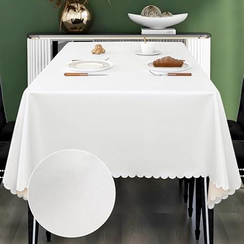 UFRIDAY White Faux Leather Table Cloth,PU Tablecloth 60 x 84 inches ，Waterproof, Stain Resistant, Heat Resistant, Non-Slip Easy to Clean for Kitchen Dining Table,Conference Table,Home Decor Cover