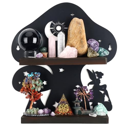Image of Wooden Mushroom Shelf with Iron Backing - Whimsy Wall Decor for Crystals, Oils & Trinket Shelf Witchy Decor, Mushroom Decor & Fairy Core Decors Witchy Gifts for Women (1, Mushroom)