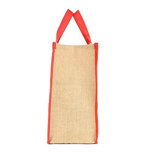 Image of DOUBLE R BAGS Laminated Jute Reusable Shopping Bags, Unisex-Adult, Shopper Tote, Vegetable Lunch Carry Bag With Full Handles Multi-Purpose Bag Stylish Designs (Red) Pack Of 1