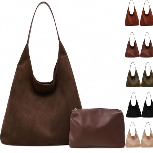 Lramkuy Brown Suede Bag for Women, Brown Suede Tote Bag Purse, Suedes bag for Women, Shoulder Bag...