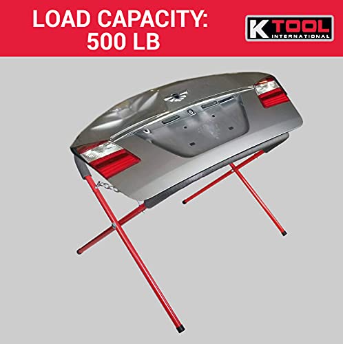 K Tool International 79750 Automotive Fender Stand For Garages, Repair Shops, And Diy, 41" X 43" X 35", 500 Lbs. Capacity, Adjustable, Padded, Powder-Coated Tubular Steel, Rubber Feet, Red/Black #TOP5