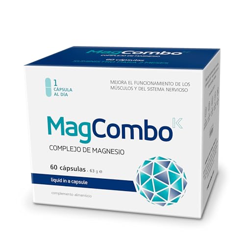 MagCombo - Magnesio puro concentrado, fórmula de aceite especial para máxima absorción, enriquecido con vitaminas В2, В6, В12 y С, solo 1 cápsula diaria. 60 capsulas