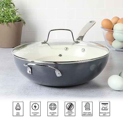 Martha Stewart 138449.02R Lockton 12 Inch Essential Multipurpose Heavy Gauge Aluminum Frypan/Wok Pan W/Pfa Free Premium Ceramic Nonstick Interior- Grey thumb #6