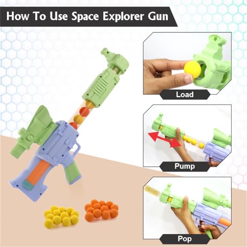 Image of Aditi Toys Space Explorer Pneumatic Gun Include 12 Orange & 12 Yellow Soft Foam Ball, for Indoor Outdoor Use Safe for Boys Girls, Above 5+ Age, BIS Approved. (Green)