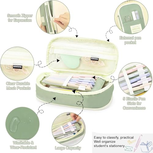 Image of INOVERA (LABEL) Polyester Pencil Pouch for Boys, Girls - School College Students Stationery Pen Holder Pouches (Green)