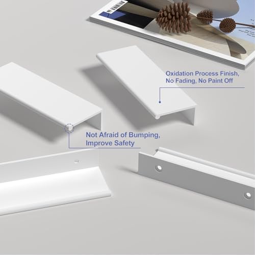 Image of Peaha 10 Pack Kitchen Cabinet Handles 1-5 /16 inch White Drawer Pulls Edge Pulls | White Cabinet Pulls Dresser Drawer Handles Modern Hidden Aluminum Alloy Closet Bedroom, Easy to Install