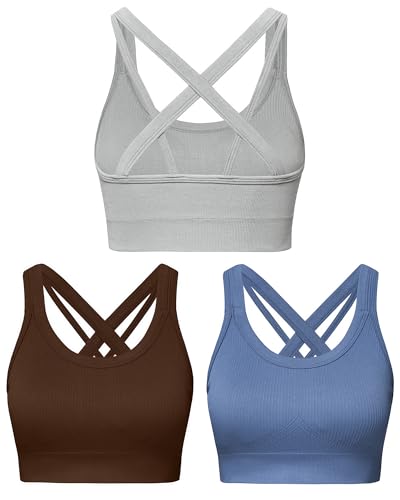 Image of Sports Bras for Women HIigh Support, Criss-Cross Back Padded Strappy High Impact Sports Bras for Women Large Bust