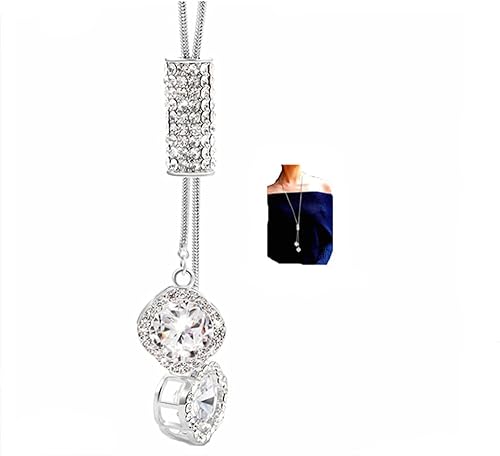 Cathercing - Collar de cadena ajustable larga y elegante con dije de diamantes de imitación joyería única para mujeres y niñas Plateado Cathercing Cathercing - Collar de cadena ajustable larga y elegante con dije de diamantes de imitación joyería única para mujeres y niñas Plateado Cathercing