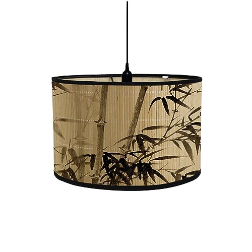 Morbuy Bamboo Round Drum Lampshade, 30cm Diameter, Style A, Rustic Textured Finish, E27 Screw-on Mount, 1PC