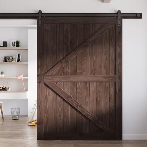 Image of FREDBECK 60 x 84 Wood Barn Door Brown with Hardware,K-Frame,Interior Door