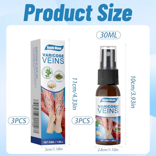 3 Stück Krampfadern Spray,Besenreiser-Entfernung,Krampfadern-beruhigendes Kräuterspray,Beinspray Venenspray,Krampfaderspray,Verbessern Sie Aussehen der Beine und Durchblutung