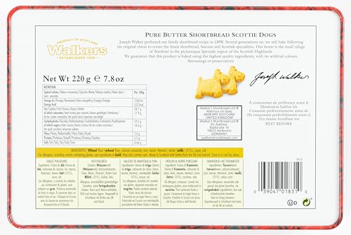Walkers Shortbread Gebäckdose Scottie Dogs, Reliefdose inklusive Shortbread-Gebäck, 220 g