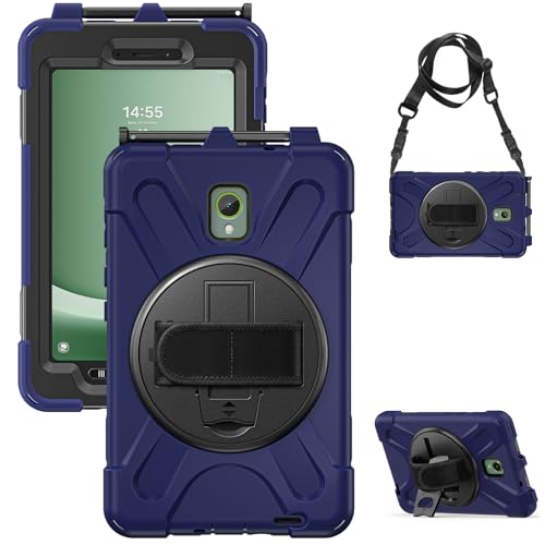 Blllue Funda para Samsung Galaxy Tab Active5 (SM-X300)/Active3 (SM-T570), con soporte giratorio de 360 grados, correa de hombro a prueba de golpes, funda protectora resistente, color azul marino