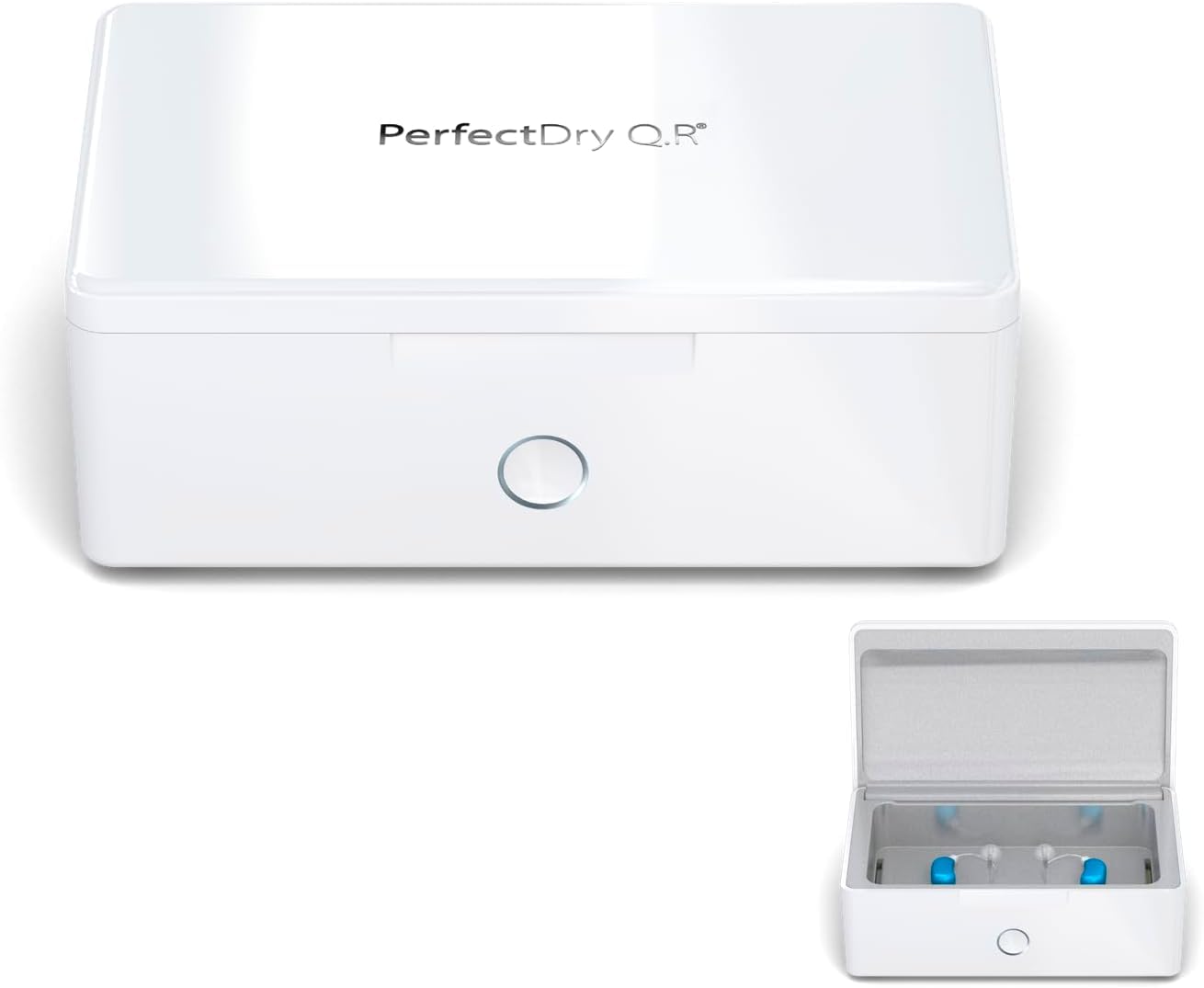 Audinell PerfectDry Q.R. - Caja de secado electrónico para audífonos - Rápido 45 min - Con ventilador - Deshumidificador y caja de secado del audífono - Elimina el sudor y