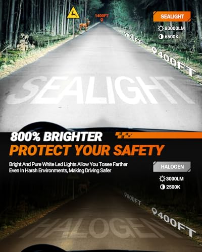 Image of SEALIGHT 9005 9006 ledlights for car, Headlight Bulbs 40000 Lumens, High Performance Halogen Replacement, High Beam Low Beam Fog Light Bulbs, 2 Pack