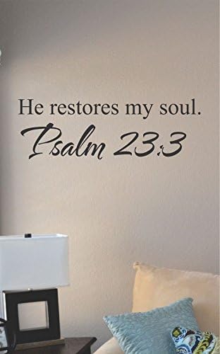 JS Artworks Vinilo decorativo para pared con texto en inglés "He Restores My Soul" Salmo 233