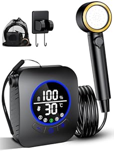 Rsaoty Tragbare Campingdusche, Camping Dusche mit Pumpe, Tragbare Duschen Outdoor, 8000mAh wiederaufladbare Batterien, mit 2m Schlauch, für Garten, Reisen, Autowäsche Haustierwäsch