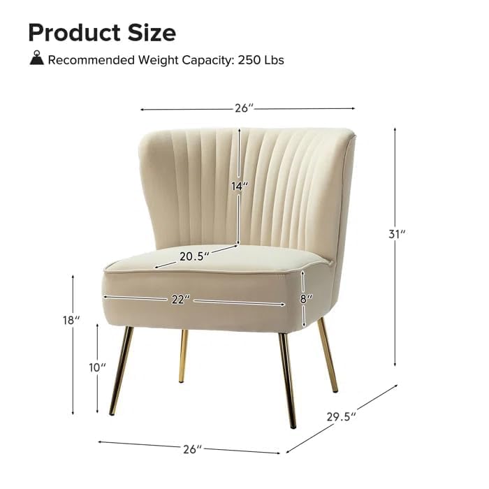 Image of Modern Upholstered Accent Velvet Chair Single Seater Channel Tufted Wing Back Chair with Golden Matel Legs for Living Room, Bedroom, Dining Room, Havana