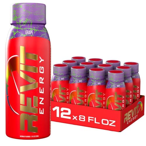 Steel Revit Energy Drink Grape 8oz (12-Pack) | 300mg Caffeine, 7 Essential Vitamins | Sugar-Free, Resealable Cap, All-Day Energy (1.2 PK, Grape)