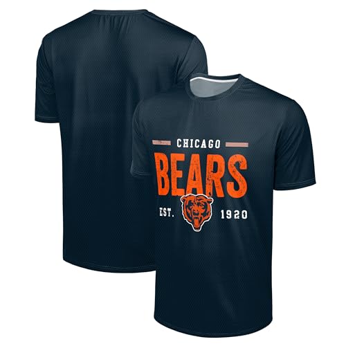 FOCO NFL Men's Officially Licensed Football Team Logo Wordmark Distressed Performance Team Color Crewneck T-Shirt - Chicago Bears - Navy - (Large)
