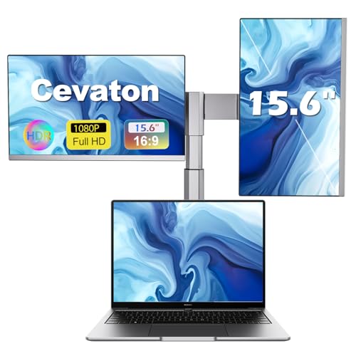 Cevaton Laptop Screen Extender, 15.6 FHD 1080P IPS Portable Monitor Fit for 13-17.3" Laptop, Ultra-Thin Monitor Extender, Plug and Play & Build-in Stand, Compatible with Mac/Wins/Android