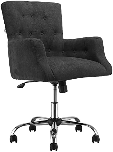 HOMCOM Mid Back Task Chair, Modern Home Office Chair with Tufted Button Design and Padded Armrests, Swivel Computer Desk Chair for Study Living Room Bedroom, Carbon Black