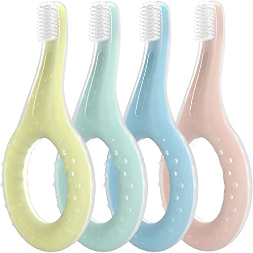 alobeby, Cepillo de Dientes Bebé Suave Cepillo de Dientes Silicona, Sin BPA, Cepillo de Dientes Para Niños/Infantil, Entrenamiento, Antiasfixia, Unisex, Portátil, 4 PCS