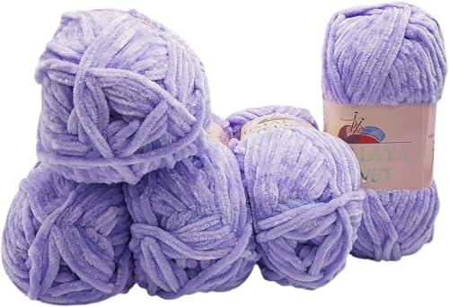 5 x 100 Gramm Himalaya Velvet Micro-Polyester Strickwolle, Babywolle samtig 500 Gramm Wolle (Flieder 90005)