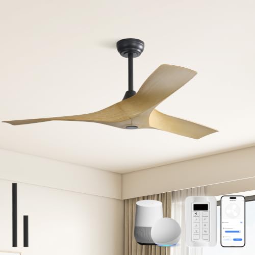 Image of Sofucor 52 Inch Smart Ceiling Fan No Light, Modern Ceiling Fan with 3 Plastic Blades, Compatible with Alexa /Google /App, 6 Speeds 4500CFM, Timer Quiet Reversible DC Motor, ETL /FCC
